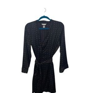 Morgan Taylor Black Long Sleeve Robe with pink Dots tie waist